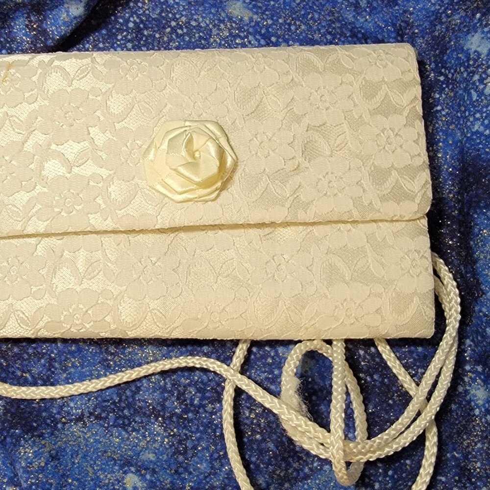 White Lace Crossbody Purse with White Rosette